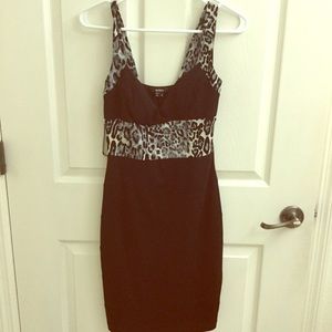 Xoxo black body con dress with leopard accents